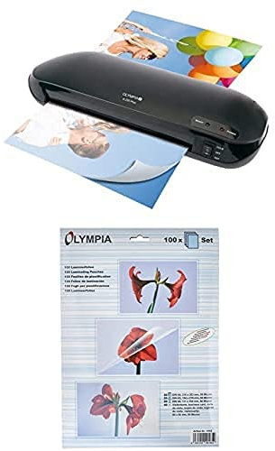 Olympia Laminator A4 Schwarz 400 mm/min - Laminiergerät mit 2 Rollen Laminiersystem und 20x A4, A5 und A6 sowie 40x Visitenkartenfolien