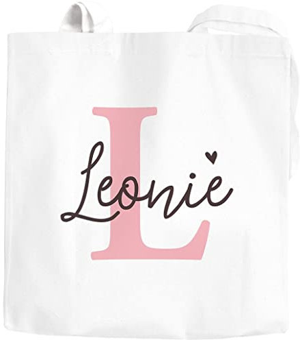 SpecialMe® Jutebeutel mit Name Buchstabe Monogramm Initiale personalisierte Geschenke Mädchen Jungen Mädchen weiß 2 lange Henkel