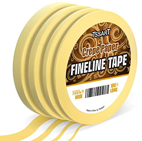 TSSART Lot de 4 rouleaux de ruban de masquage fin – Ruban de masquage à adhérence moyenne en 0,6 cm, 0,6 cm, 0,6 cm et 0,3 cm de large x 60 m de long, ruban de masquage pour peintres à faire soi-même