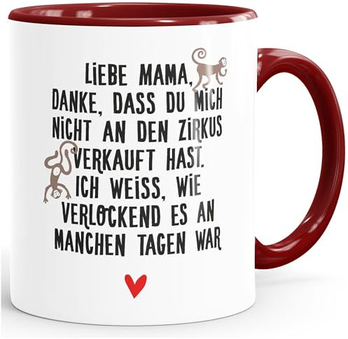 Moonworks® Tazza da caffè regalo per mamma figlia figlia figlio cuore scritta du mich nichtt verkauhaben weiß -innen bordeauxrot
