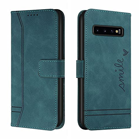 Trugox Handyhülle für Samsung Galaxy S10 Hülle Klappbar Klapphülle mit Kartenfach Handytasche Handy Schutzhülle Tasche Leder Wallet Flip Case Slim Book Cover - Blaugrün
