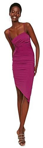 Trendyol Shirred Knitted Dress Vestido, Pink, 40 para Mujer