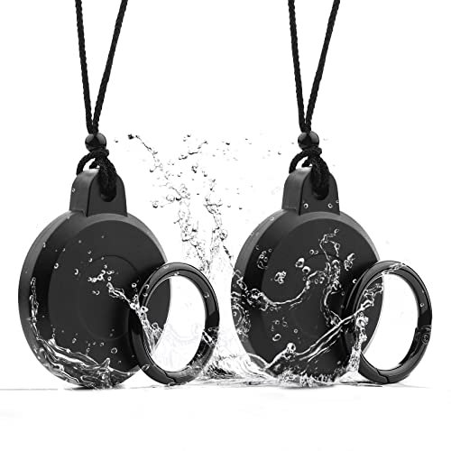 Wasserdichter AirTag-Halter - Halskette, Schlüsselanhänger, Hülle, Verschraubter Schutz, Versteckter GPS-Tracker für Kinder (Obsidianschwarz, 2er Pack)