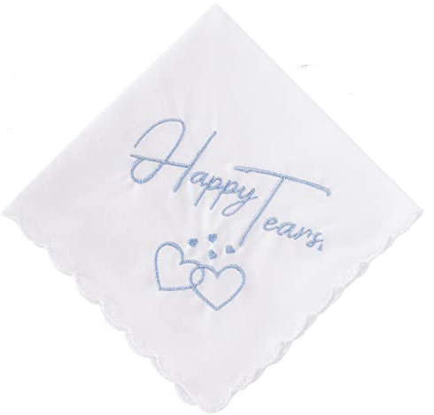 ASVP Shop Hochzeit Taschentuch in Blau – Hochwertige Baumwolle, Perfekt für Braut, Mutter oder Gäste, 'Happy Tears' Stickerei, One Size, Unisex, Hochzeitsgeschenk