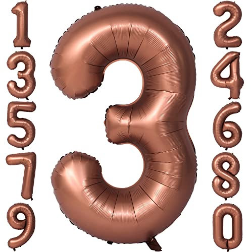Schokolade 3 Luftballons Riesiger 40 Zoll Kaffee Zahl 3 Folienballon für Geburtstagsdeko Ballon für Geburtstagsdeko
