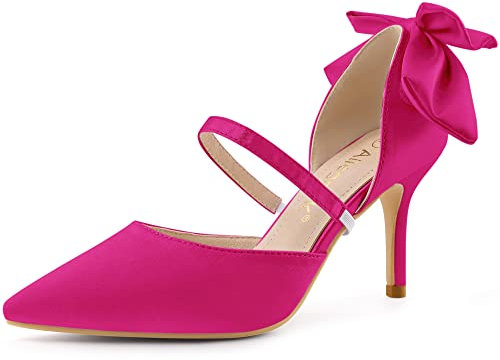 Allegra K Women's Pointed Toe Bow Decor Stiletto Heels Pumps Hot Pink 5 UK/Label Size 7 US