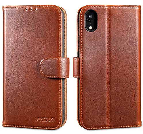 LENSUN Echtleder Hülle für iPhone XR, Handyhülle Leder [Kartenfach][Magnetverschluss][RFID Schutz] Handytasche Echt Lederhülle für iPhone XR (6,1 Zoll)- Dunkelbraun