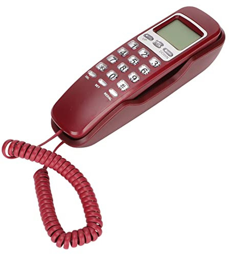 Flash per Telefono con Filo, Display Piccolo Telefono LCD con Ricomposizione di Rete Fissa Cablata per L'home Office Bianco (Rosso)