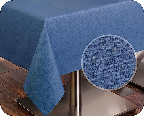 BEAUTEX Tischdecke Leinenoptik wasserabweisend, Eckig 130x220, Jeansblau | Pflegeleichte Tischwäsche aus 70 % Baumwolle und 30 % Polyester, waschbar bis 40 °C und mit hochwertigem Saum