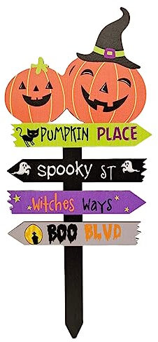 Runstarshow Décorations d'Halloween en plein air, accessoires d'Halloween, horreur, décoration en bois, panneau de bienvenue à l'extérieur, citrouille, fantôme, sorcière, crâne, chat, squelette, fête,