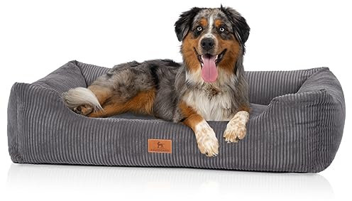 Knuffelwuff Hundebett aus Cord mit Handwebcharakter Olivia XL 105 x 75cm Grau - Abnehmbarer Bezug - waschbar - für große, mittelgroße und kleine Hunde
