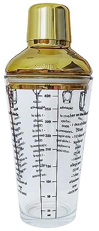 COCKTAIL SHAKER 3-teilig aus Glas & Edelstahl 480ml Gold Cocktailmixer Cocktailshaker Mischbecher Barmixer Barkeeper Bar Getränke Mixer Keeper 80