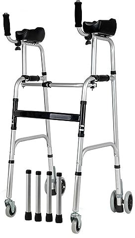 Ywanwj Gehbock Mit Rollen Klappbar, Gehgestell Für Senioren, Stabil, Rollator Schmal Für Wohnung, Gehhilfen Senioren, Rollator Leicht Klappbar, Stehhilfe, Aluminium, Silber