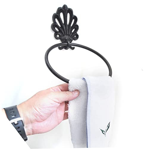 Housoutil 2pièces Anneau Porte-Serviettes Fer Forgé Lot de Crochets Muraux Ronds pour Salle De Bain Noir