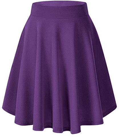 Donna Elegante Vita Elastica Svasata A-Linea Midi Gonna Base Uniforme Plissettata Skater Gonne(S, Viola Profondo)