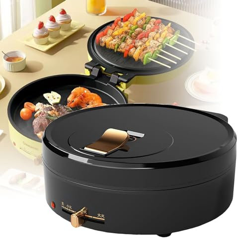 PEIXEN Electric Pancake Grill, Electric Double-sided Grill Pan, Multifunctional Double-sided Grill Pan, Three-speed Adjustment, 1200w, 15-30mm Suspension Design black