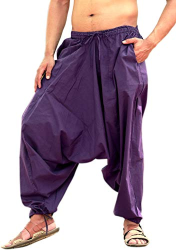 Sarjana Handicrafts Pantalon sarouel indien ethnique en coton uni avec cordon de serrage, violet 1, Taille unique
