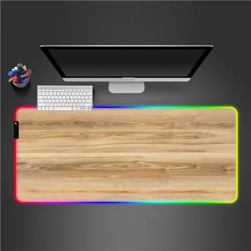 Tapis de Souris RGB Grain de Bois XXL Grand 900x400x3mm 7 Couleurs 14 Modes D'éclairage Tapis de Souris de Jeu LED avec Base en Caoutchouc Antidérapant pour Clavier PC