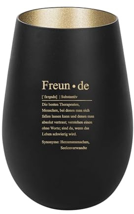 Der-Porzellan-Laden Windlicht mit Gravur Freunde Definition Schwarz Gold | Teelichthalter aus Glas mit Spruch Tischdeko modern