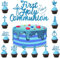 First Holy Communion Cake Topper God Bless Cake Topper Decorations Grail Cross Christening Baptism Confirmation 1st Communion Party Decor Christian Baptism Cake Topper (Blue)