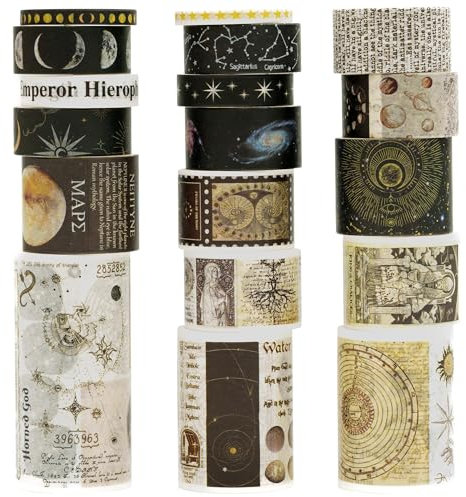 KAVI' S Retro Washi Tape Set Dekorative Antik Rauschgold Masking Tapes Klebeband Bunt für Kunst, DIY Handwerk, Tagebuch, Planer, Scrapbook, Verpackung (Universe Milky Way)