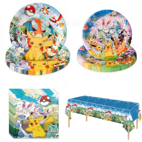 GOACRS Partygeschirr Set, 41 Stück Cartoon Anime Pappgeschirr mit Pappteller Servietten Tischdecke, Bunte Papier Teller, Kinder Geburtstag Party Geschirr Tischdeko Zubehör für 10 Personen
