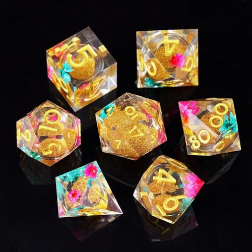 ORUZA 7 Stück Polyedrische DND Würfel Set Liquid D&D Core Würfel D4 D6 D8 D10 D12 D20 D% Treibsand Spielwürfel für Dungeons and Dragons RPG MTG Pathfinder Rollenspiele Spielwürfel
