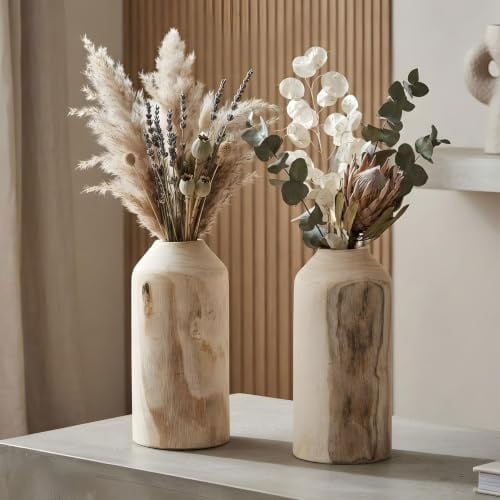 2er Set Vase aus Holz für Trockenblumen H25cm Natur Holzvase Tischdeko Tischvase Wohndekoration