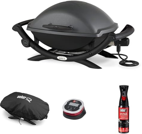 Weber Q 2400 Barbecue Elettrico, Grigio, 55020053 + Custodia Accessorio per Barbecue/Grill, 7117 + iGrill 2-Termometro Digitale per Cibo, 7221 + Detergente per Barbecue Q & Pulse, Nero, 17874