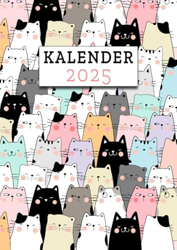 2025: Kalender 2025 buchkalender 1 tag 1 seite, kalenderbuch 12 monate von Januar bis Dezember, Jahresplaner, din A4, Katze