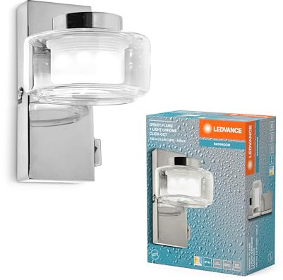 LEDVANCE ORBIS Flame Wand- und Deckenleuchte mit LED, Chrom, 5.5W, 350lm, 3000/4000K, Farbtemperatur via Wandschalter einstellbar (kaltweiß und warmweiß), IP44 Schutz vor Fremdkörpern und Spritzwasser