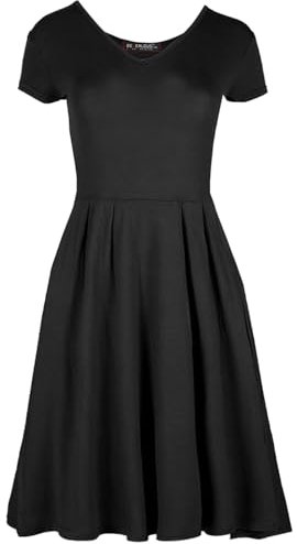 MBN Womens Ladies Cap Sleeve Flared V Neck Evening Party Franki Plain Skater Dresses Black Plus Size (UK 20/22)