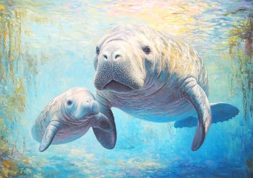 CALVENDO Poster 59,4 x 42,0 cm Querformat Manatee mit Baby| Bilder, Kunstdruck, Wandbild, Wanddeko, Prints ohne Rahmen