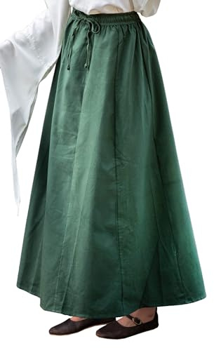 Leonardo Carbone® Damen Rock Smilla | Elastischer Bund | Fließender Schnitt | Karneval, Halloween, Cosplay, LARP, Mittelalterrock, Kostüm, Gewand | 100% Baumwolle Grün 2XL