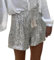 Generisch Damen Pailletten Shorts Silber Metallic Jagdhose M