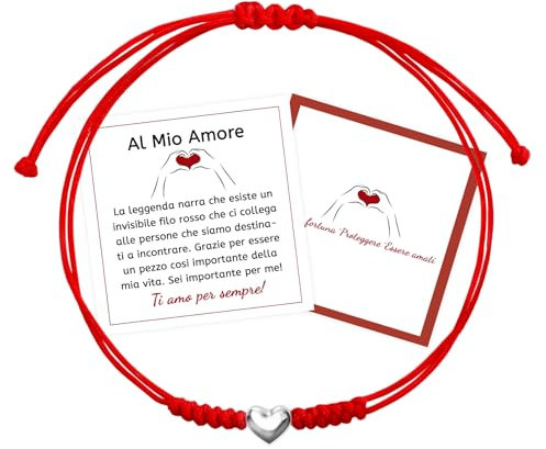 FANCIBAND Regalo San Valentino per Lei, Bracciale Filo Rosso con Cuore, Braccialetti Rossi Portafortuna Donna Regalo per Fidanzata Moglie Coppia Anniversario Compleanno Matrimonio Natale