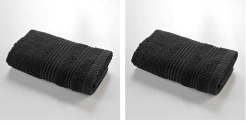 Douceur d'Intérieur, Asciugamano ospite (30 x 50 cm) Teneresse Nero, Spugna Tinta unita (Confezione da 2)