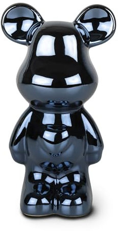 greafy Bär-Statue aus Keramik – Hochglänzende, reflektierende Deko-Skulptur, 18 cm hoch, in metallisch glänzendem Schwarz mit leichtem Blauton für Wohnzimmer, Bücherregale und Sideboards