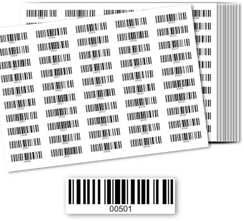 Barcodeetiketten - Inventur Aufkleber DGUV Prüfung Barcode Etiketten 500 Stck - Nummeriert 1-500, 501-1000, 1001-1500, 1501-2000 - Strichcode Elektrotechnik Code128 selbstklebend 50x17mm (00501-01000)