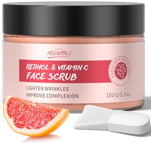 Gesichtspeeling mit Vitamin C und Retinol – Gesichtspeeling mit Mikrodermabrasion, aufhellendes Peeling, Gesichtspeeling zum sanften Entfernen Akne, dunklen Mitessern, Aufhellen von Hyperpigmentierung