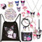 ELIE&EASON Kuromi Lot de 16 autocollants Kuromi Merch, cadeau pour les fans avec sac à cordon de serrage, sac à dos, collier, porte-clés, bracelets, portefeuille, badge, téléphone, anneau support