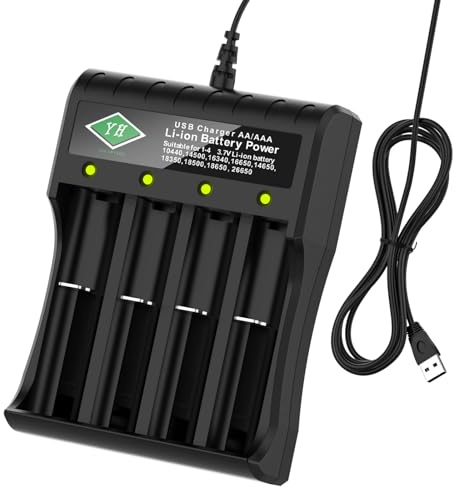 BOANV Chargeur de Batterie 18650, Rapide Chargeur Pile pour 3.7V Li-ION 18650 26650 14500 16340 18500,1.2V Ni-MH/Ni-CD AA AAA (4 Baies)