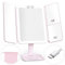 hajer Miroir Maquillage Rose Lumineux à LED Baby Pink + Pochette de Transport, Grossissant 1X/3X/5X, 3 Modes, Tactile et Rechargeable USB-C avec Batterie en Lithium. Portable et Pliable de Voyage.