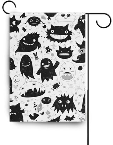 Cartoon Monster Black and White piccole bandiere esterne decorative bandiere esterne banner per la decorazione esterna 28x40 double sided