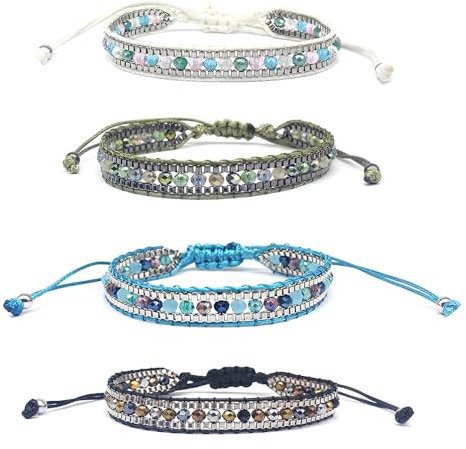 TONAUP Böhmische Gewebte Armbänder, Handgefertigt Verstellbar Freundschaftsarmbänder, Geflochtenes Wickelarmband Armband für Damen Herren Handgelenk Fußkettchen (Color A)