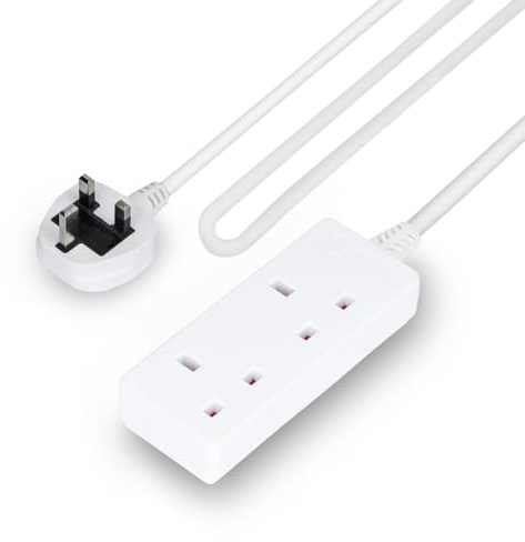 GEEPAS 2 Gang Extension Lead, 10M Cable | 2-Way Plug Extension Cable | 2 Socket Power Strip, 13 A| Heavy Duty UK Plug | White