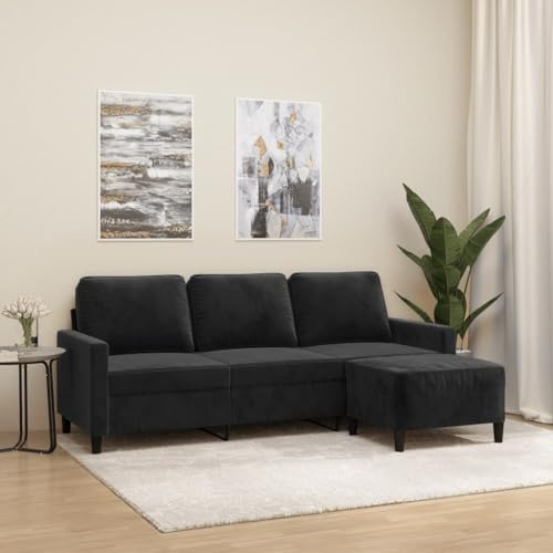 MOBCANT 3-Sitzer-Sofa mit Hocker Schwarz 180 cm Samt Wohnlandschaft Couch Couchgarnitur Modulares Sofa für Wohnung Wohnzimmer Hotel Empfangsraum