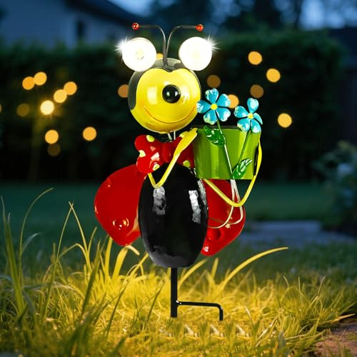 Solar Deko Garten Käfer Solarlampen für Außen Gartenfiguren,Gartendeko für Draußen Wetterfest,Solarleuchte Metall Solarfigur Gartenlampe für Garden,Terrasse,Balkon Gartenleuchten (Käfer)