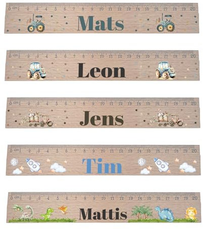 FeierZwerge - Personalisiertes Lineal als Einschulungsgeschenk 2025 individuell mit Namen & Motiv - 20 cm Holz Lineal - Geschenk Schulanfang Schuleinführung - Motive für Jungen und Mädchen