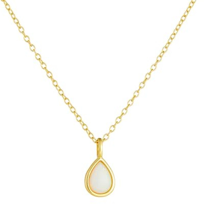 Tolldek Echt Goldschmuck Halskette Damen Vintage 9K Gelbgold Au375, Damenkette Anhänger Tropfen mit Opal Tropfenschliff Weiß, 375 Gold Kette Frauen, 40+5